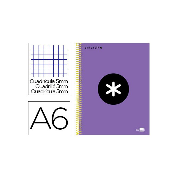 Cuaderno espiral liderpapel a6 micro antartik tapa forrada 100h 100 gr cuadro 5 mm 4 bandas color violeta. Cuaderno espiral liderpapel a6 micro antartik tapa forrada 100h 100 gr cuadro 5 mm 4 bandas color violeta.