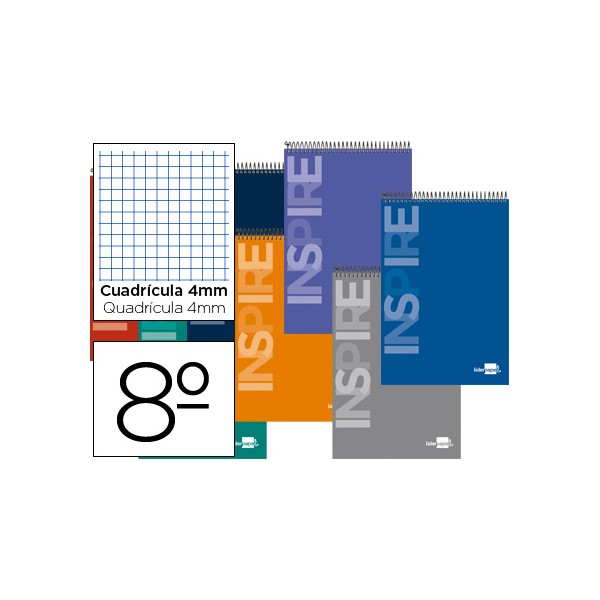 Cuaderno espiral liderpapel bolsillo octavo apaisado inspire tapa dura 80h 60gr cuadro 4mm colores surtidos. Cuaderno espiral liderpapel bolsillo octavo apaisado inspire tapa dura 80h 60gr cuadro 4mm colores surtidos.