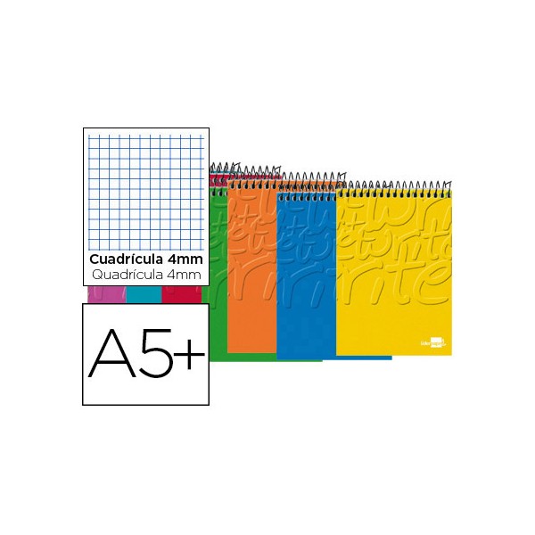 Cuaderno espiral liderpapel cuarto apaisado write tapa blanda 80h 60 gr cuadro 4mm con margen colores surtidos. Cuaderno espiral liderpapel cuarto apaisado write tapa blanda 80h 60 gr cuadro 4mm con margen colores surtidos.