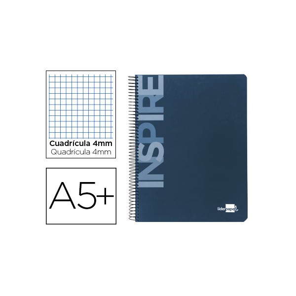 Cuaderno espiral liderpapel cuarto inspire tapa dura 80h 60 gr cuadro 4mm conmargen azul. Cuaderno espiral liderpapel cuarto inspire tapa dura 80h 60 gr cuadro 4mm conmargen azul.