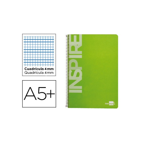 Cuaderno espiral liderpapel cuarto inspire tapa dura 80h 60 gr cuadro 4mm conmargen color verde claro. Cuaderno espiral liderpapel cuarto inspire tapa dura 80h 60 gr cuadro 4mm conmargen color verde claro.