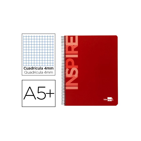 Cuaderno espiral liderpapel cuarto inspire tapa dura 80h 60 gr cuadro 4mm conmargen rojo. Cuaderno espiral liderpapel cuarto inspire tapa dura 80h 60 gr cuadro 4mm conmargen rojo.