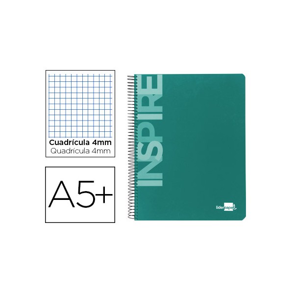 Cuaderno espiral liderpapel cuarto inspire tapa dura 80h 60 gr cuadro 4mm conmargen verde. Cuaderno espiral liderpapel cuarto inspire tapa dura 80h 60 gr cuadro 4mm conmargen verde.