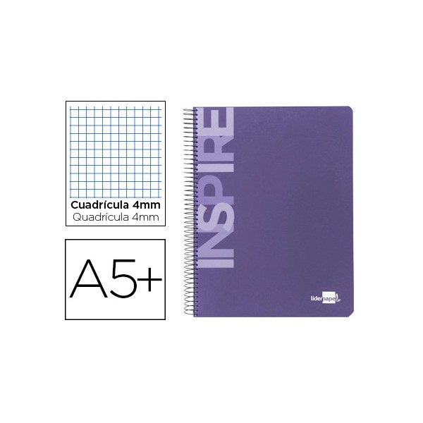 Cuaderno espiral liderpapel cuarto inspire tapa dura 80h 60 gr cuadro 4mm conmargen violeta. Cuaderno espiral liderpapel cuarto inspire tapa dura 80h 60 gr cuadro 4mm conmargen violeta.