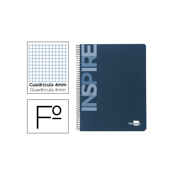 Cuaderno espiral liderpapel folio inspire tapa dura 80h 60 gr cuadro 4mm con margen azul. Cuaderno espiral liderpapel folio inspire tapa dura 80h 60 gr cuadro 4mm con margen azul.