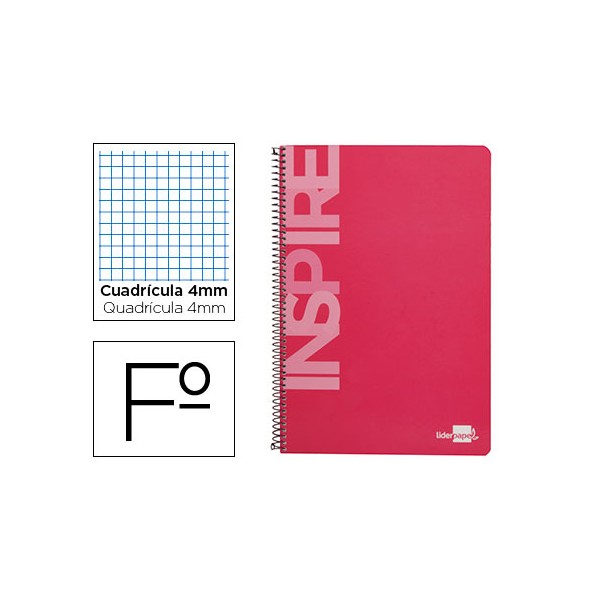 Cuaderno espiral liderpapel folio inspire tapa dura 80h 60 gr cuadro 4mm con margen color rosa. Cuaderno espiral liderpapel folio inspire tapa dura 80h 60 gr cuadro 4mm con margen color rosa.