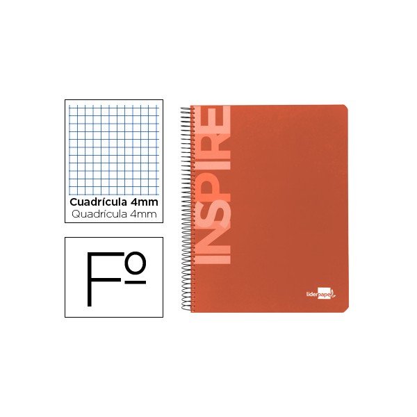 Cuaderno espiral liderpapel folio inspire tapa dura 80h 60 gr cuadro 4mm con margen naranja. Cuaderno espiral liderpapel folio inspire tapa dura 80h 60 gr cuadro 4mm con margen naranja.