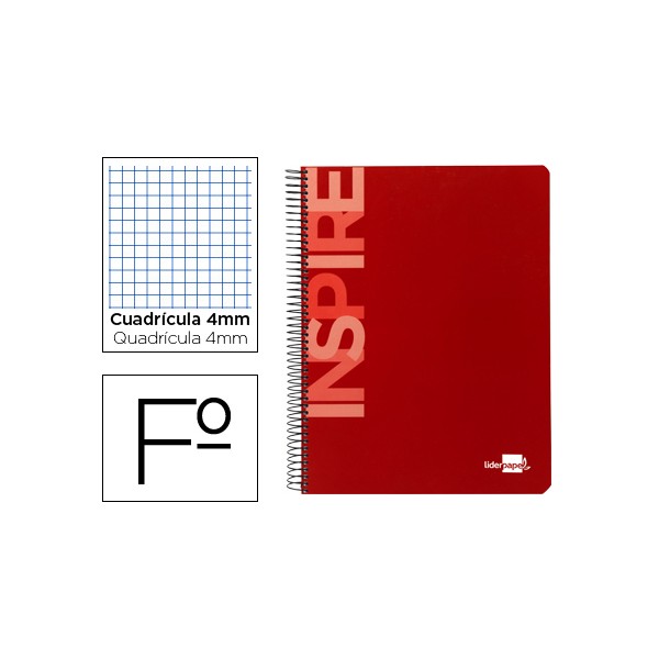 Cuaderno espiral liderpapel folio inspire tapa dura 80h 60 gr cuadro 4mm con margen rojo. Cuaderno espiral liderpapel folio inspire tapa dura 80h 60 gr cuadro 4mm con margen rojo.