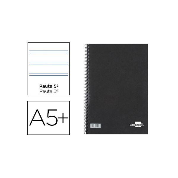 Cuaderno espiral liderpapel tapa dura negra cuarto 80h nc 03 2 rayas pauta 5. Cuaderno espiral liderpapel tapa dura negra cuarto 80h nc 03 2 rayas pauta 5.