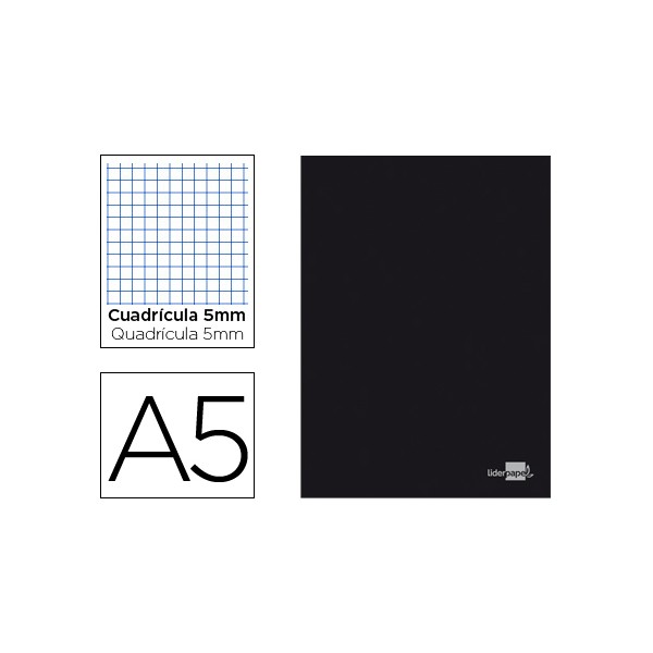 Libreta liderpapel tapa negra a5 80 hojas 60g/m2 cuadro 5mm con doble margen. Libreta liderpapel tapa negra a5 80 hojas 60g/m2 cuadro 5mm con doble margen.