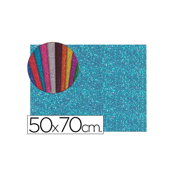 Goma eva con purpurina liderpapel 50x70cm 60g/m2 espesor 2mm azul claro. Goma eva con purpurina liderpapel 50x70cm 60g/m2 espesor 2mm azul claro.