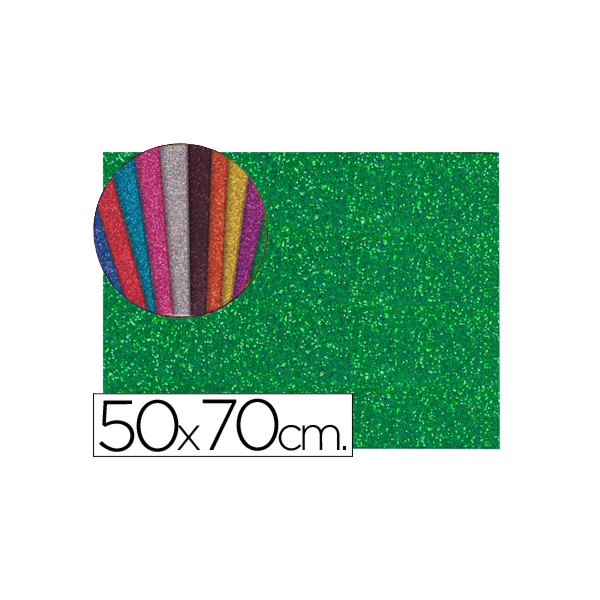 Goma eva con purpurina liderpapel 50x70cm 60g/m2 espesor 2mm verde. Goma eva con purpurina liderpapel 50x70cm 60g/m2 espesor 2mm verde.