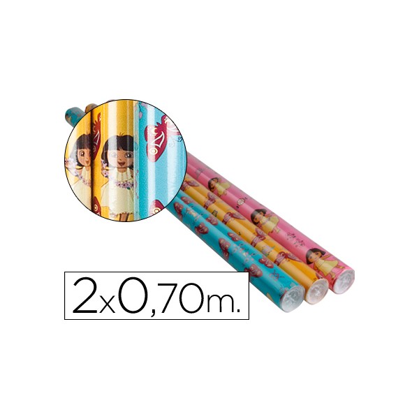 Papel fantasia infantil dora rollo de 2x0,70 mt papel 60 grs. Papel fantasia infantil dora rollo de 2x0,70 mt papel 60 grs.