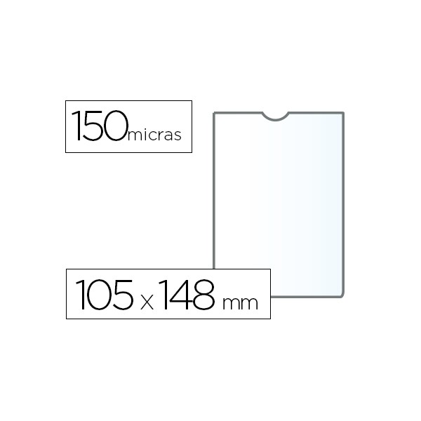 Funda portadocumento q-connect din a6 150 micras pvc transparente con uñero 105x148 mm. Funda portadocumento q-connect din a6 150 micras pvc transparente con uñero 105x148 mm.