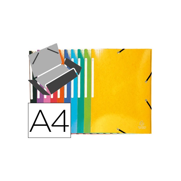 Carpeta exacompta gomas carton simil-prespan tres solapas din a4+ colores surtidos. Carpeta exacompta gomas carton simil-prespan tres solapas din a4+ colores surtidos.