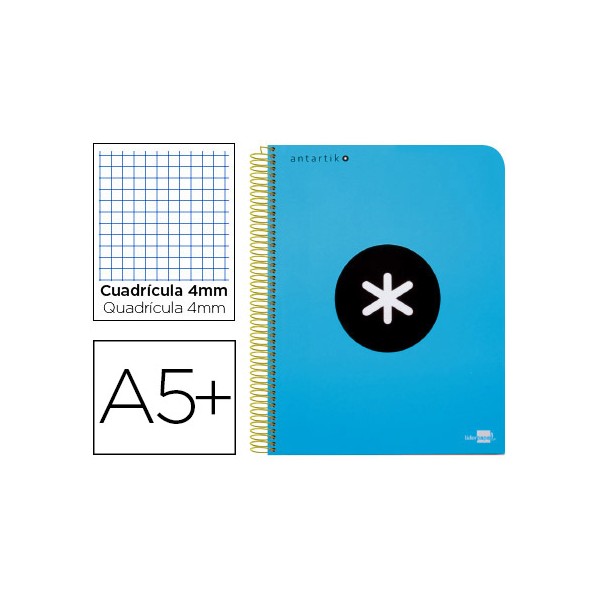 Cuaderno espiral liderpapel a5 antartik tapa dura 80h 100 gr cuadro 5mm con margen color azul. Cuaderno espiral liderpapel a5 antartik tapa dura 80h 100 gr cuadro 5mm con margen color azul.