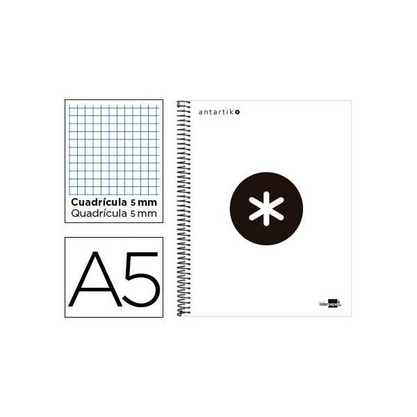 Cuaderno espiral liderpapel a5 micro antartik tapa forrada 120h 100 gr cuadro5mm 5 bandas 6 taladros color blanco. Cuaderno espiral liderpapel a5 micro antartik tapa forrada 120h 100 gr cuadro5mm 5 bandas 6 taladros color blanco.