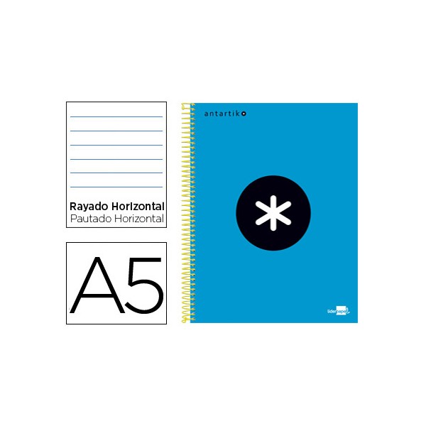 Cuaderno espiral liderpapel a5 micro antartik tapa forrada 120h 100 gr horizontal 5 bandas 6 taladros color azul. Cuaderno espiral liderpapel a5 micro antartik tapa forrada 120h 100 gr horizontal 5 bandas 6 taladros color azul.
