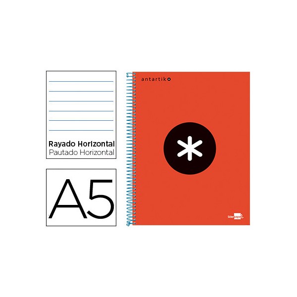 Cuaderno espiral liderpapel a5 micro antartik tapa forrada 120h 100 gr horizontal 5 bandas 6 taladros color rojo.. Cuaderno espiral liderpapel a5 micro antartik tapa forrada 120h 100 gr horizontal 5 bandas 6 taladros color rojo..