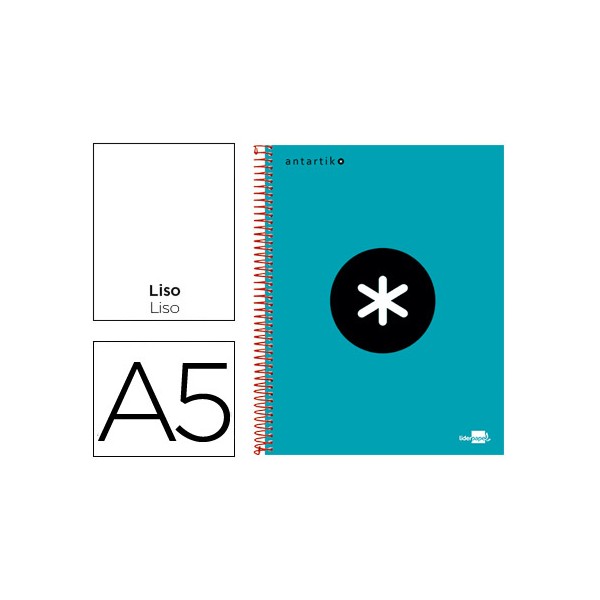 Cuaderno espiral liderpapel a5 micro antartik tapa forrada 120h 100g liso con bandas 6 taladros color turquesa. Cuaderno espiral liderpapel a5 micro antartik tapa forrada 120h 100g liso con bandas 6 taladros color turquesa.