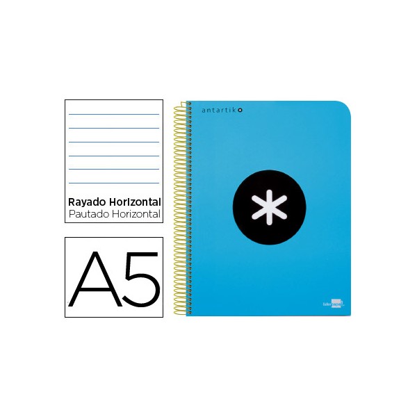 Cuaderno espiral liderpapel a5 micro antartik tapa plastico 120h 100 gr horizontal 5 bandas 6 taladros color azul. Cuaderno espiral liderpapel a5 micro antartik tapa plastico 120h 100 gr horizontal 5 bandas 6 taladros color azul.