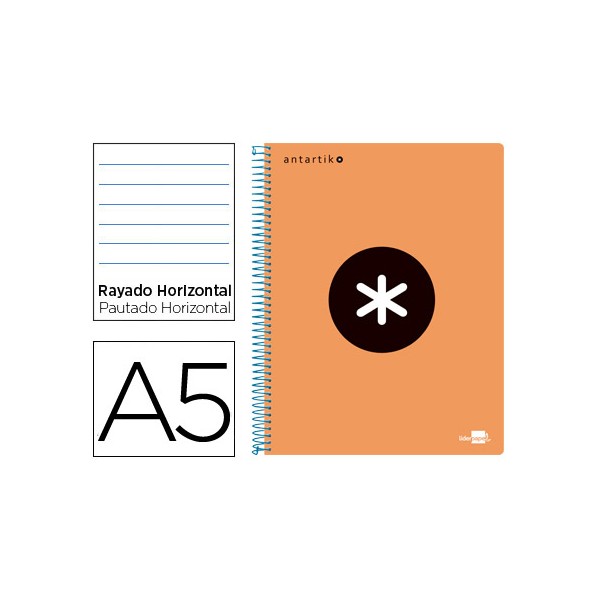 Cuaderno espiral liderpapel a5 micro antartik tapa plastico 120h 100 gr horizontal 5 bandas 6 taladros color naranja f f. Cuaderno espiral liderpapel a5 micro antartik tapa plastico 120h 100 gr horizontal 5 bandas 6 taladros color naranja f f.