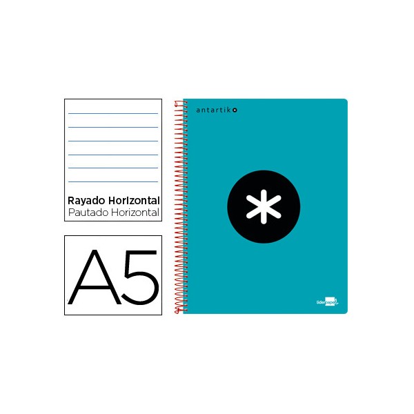 Cuaderno espiral liderpapel a5 micro antartik tapa plastico 120h 100 gr horizontal 5 bandas 6 taladros color turquesa a. Cuaderno espiral liderpapel a5 micro antartik tapa plastico 120h 100 gr horizontal 5 bandas 6 taladros color turquesa a.