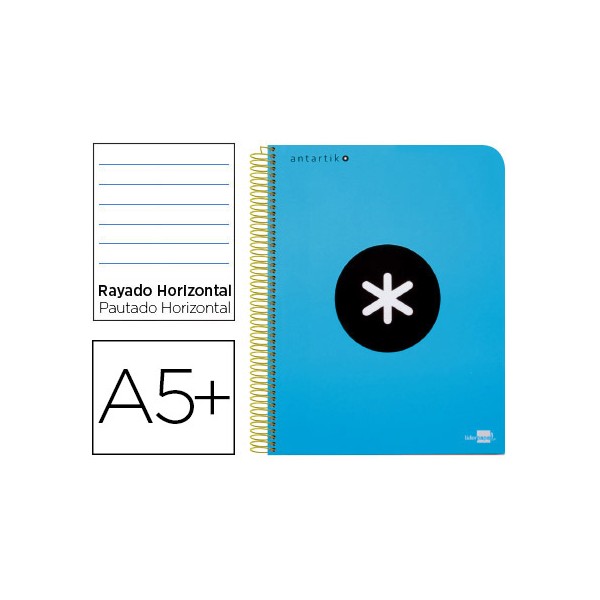 Cuaderno espiral liderpapel a5 antartik tapa dura 80h 100 gr horizontal con margen color azul. Cuaderno espiral liderpapel a5 antartik tapa dura 80h 100 gr horizontal con margen color azul.