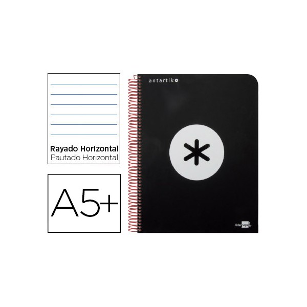 Cuaderno espiral liderpapel cuarto antartik tapa plastico 80h 100 gr horizontal con margen negro. Cuaderno espiral liderpapel cuarto antartik tapa plastico 80h 100 gr horizontal con margen negro.