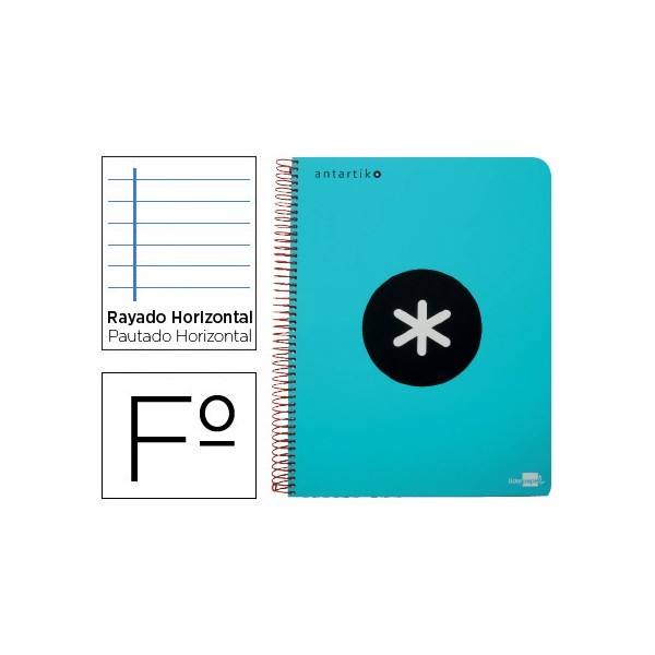 Cuaderno espiral liderpapel folio antartik tapa dura 80h 100 gr horizontal con margencolor turquesa. Cuaderno espiral liderpapel folio antartik tapa dura 80h 100 gr horizontal con margencolor turquesa.