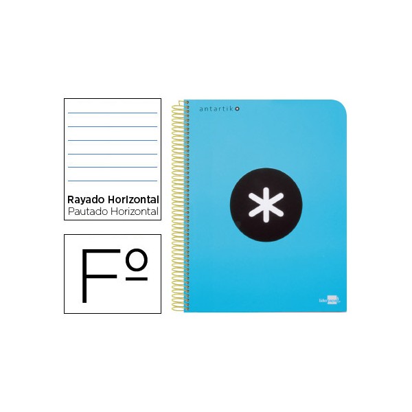 Cuaderno espiral liderpapel folio antartik tapa plastico 80h 100 gr horizontal con margen color azul. Cuaderno espiral liderpapel folio antartik tapa plastico 80h 100 gr horizontal con margen color azul.