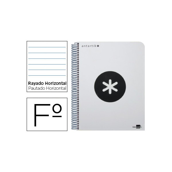 Cuaderno espiral liderpapel folio antartik tapa plastico 80h 100 gr horizontal con margen color blanco. Cuaderno espiral liderpapel folio antartik tapa plastico 80h 100 gr horizontal con margen color blanco.
