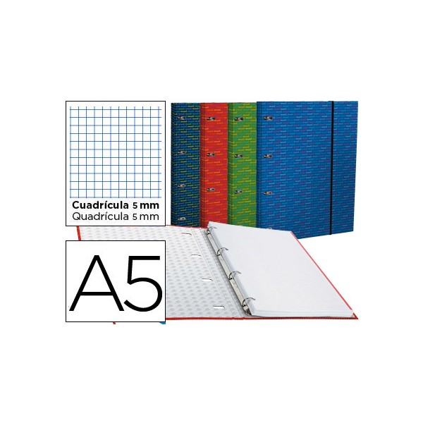 Carpeta con recambio liderpapel a5 cuadro 5mm forrada 4 anillas 20mm. Carpeta con recambio liderpapel a5 cuadro 5mm forrada 4 anillas 20mm.