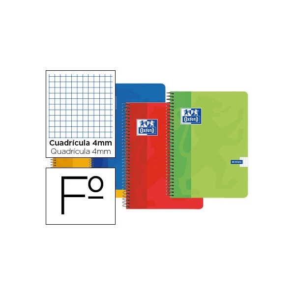 Bloc espiral oxford cartoncillo folio 80 hojas cuadros 4 mm. Bloc espiral oxford cartoncillo folio 80 hojas cuadros 4 mm.