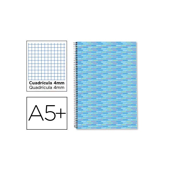 Cuaderno espiral liderpapel cuarto multilider tapa forrada 80h 80 gr cuadro 4mm con margen celeste. Cuaderno espiral liderpapel cuarto multilider tapa forrada 80h 80 gr cuadro 4mm con margen celeste.