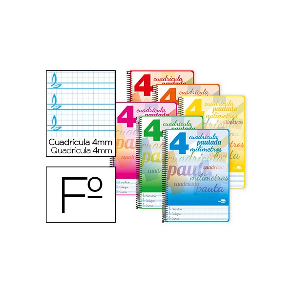 Cuaderno espiral liderpapel folio pautaguia tapa blanda 80h 80 gr cuadro pautado 4mm colores surtidos. Cuaderno espiral liderpapel folio pautaguia tapa blanda 80h 80 gr cuadro pautado 4mm colores surtidos.