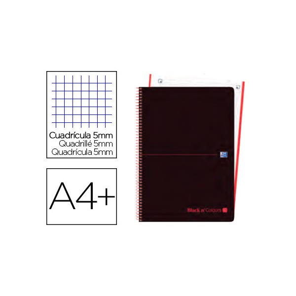 Cuaderno espiral oxford ebook 1 tapa plastico din a4+ 80 h cuadricula 5 mm black'n colors rojo. Cuaderno espiral oxford ebook 1 tapa plastico din a4+ 80 h cuadricula 5 mm black'n colors rojo.