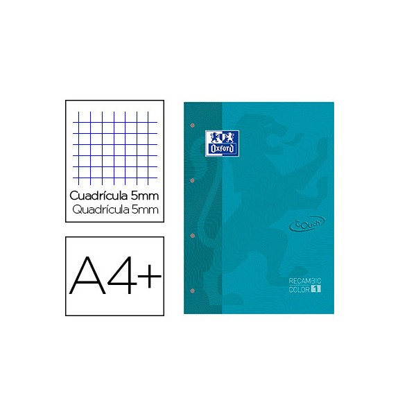 Recambio color 1 oxford din a4+ 80 hojas 90 gr cuadricula 5 mm tapa blanda 4 taladros aqua touch. Recambio color 1 oxford din a4+ 80 hojas 90 gr cuadricula 5 mm tapa blanda 4 taladros aqua touch.