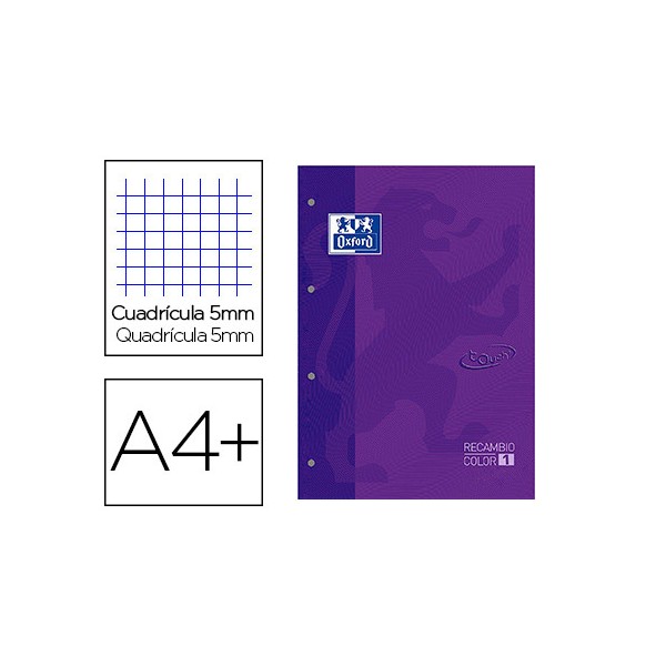 Recambio color 1 oxford din a4+ 80 hojas 90 gr cuadricula 5 mm tapa blanda 4 taladros lila touch. Recambio color 1 oxford din a4+ 80 hojas 90 gr cuadricula 5 mm tapa blanda 4 taladros lila touch.