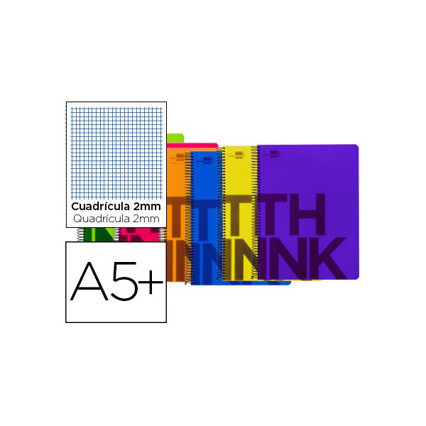 Cuaderno espiral liderpapel cuarto think tapa plastico 80h 80 gr milimetrado 6 colores surtidos. Cuaderno espiral liderpapel cuarto think tapa plastico 80h 80 gr milimetrado 6 colores surtidos.