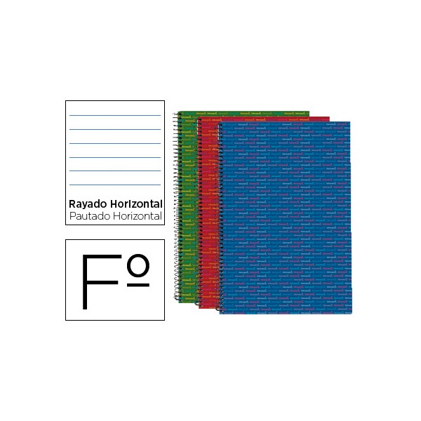 Cuaderno espiral liderpapel folio multilider tapa forrada 80h 80 gr horizontal con margen colores surtidos. Cuaderno espiral liderpapel folio multilider tapa forrada 80h 80 gr horizontal con margen colores surtidos.