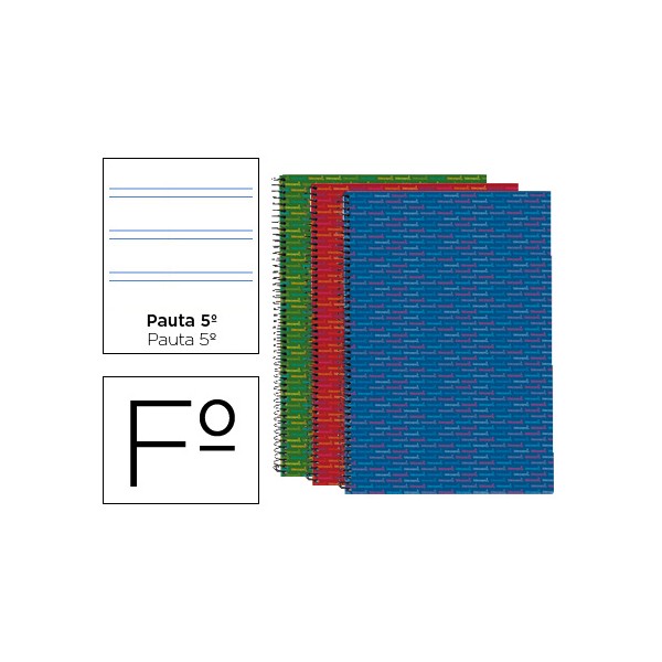 Cuaderno espiral liderpapel folio multilider tapa forrada 80h 80 gr pauta 2,5mm con margen colores surtidos. Cuaderno espiral liderpapel folio multilider tapa forrada 80h 80 gr pauta 2,5mm con margen colores surtidos.