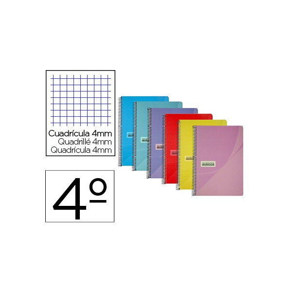 Cuaderno espiral papercop cuarto tapa plastico 80h 90 gr cuadro 4 mm con margen colores surtidos. Cuaderno espiral papercop cuarto tapa plastico 80h 90 gr cuadro 4 mm con margen colores surtidos.