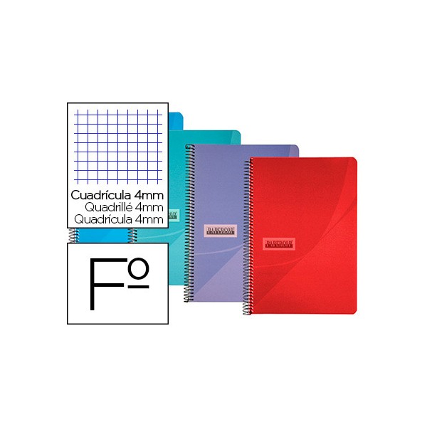 Cuaderno espiral papercop folio tapa plastico 80h 90 gr cuadro 4mm con margen colores surtidos. Cuaderno espiral papercop folio tapa plastico 80h 90 gr cuadro 4mm con margen colores surtidos.