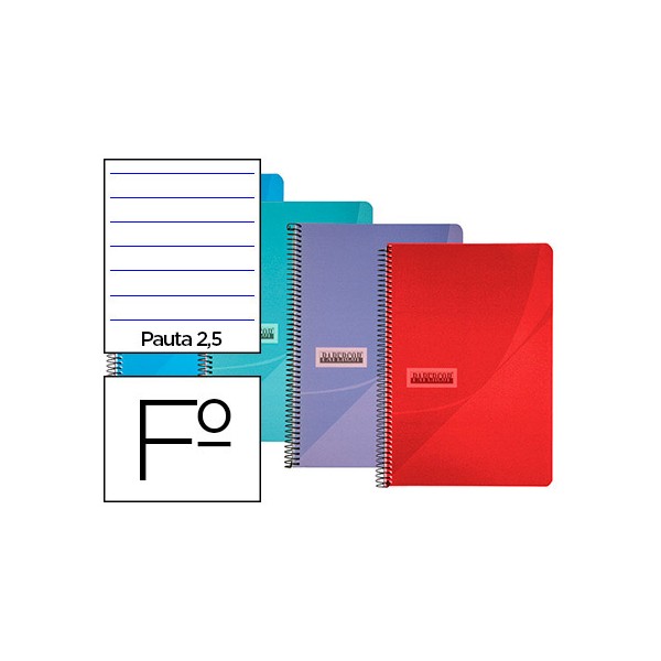 Cuaderno espiral papercop folio tapa plastico 80h 90gr pauta 2,5 mm con margen colores surtidos. Cuaderno espiral papercop folio tapa plastico 80h 90gr pauta 2,5 mm con margen colores surtidos.