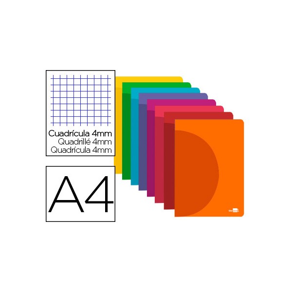 Libreta liderpapel 360 tapa de plastico a4 48 hojas 90g/m2 cuadro 4mm con margen colores surtidos. Libreta liderpapel 360 tapa de plastico a4 48 hojas 90g/m2 cuadro 4mm con margen colores surtidos.