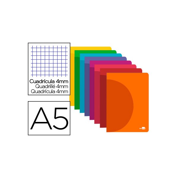 Libreta liderpapel 360 tapa de plastico a5 48 hojas 90g/m2 cuadro 4mm con margen colores surtidos. Libreta liderpapel 360 tapa de plastico a5 48 hojas 90g/m2 cuadro 4mm con margen colores surtidos.