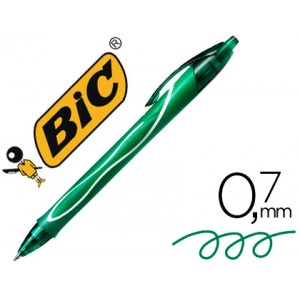 Boligrafo bic gelocity quick dry retractil tinta gel verde punta de 0,7 mm.	
