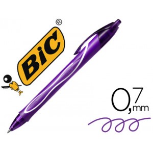 Boligrafo bic gelocity quick dry retractil tinta gel purpura punta de 0,7 mm.	
