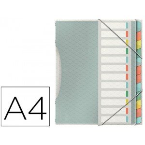 Carpeta esselte clasificadora colour ice polipropileno din a4 color transparente 12 separadores colores cierre.	